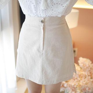 Zip-front Linen Blend A-line Skort