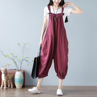 Knot Strap Cropped Baggy Jumper Pants Wine Red - One Size