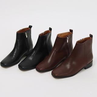 Square-toe Low-heel Ankle Boots
