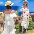 Heart Applique Off-shoulder Midi Layered Dress
