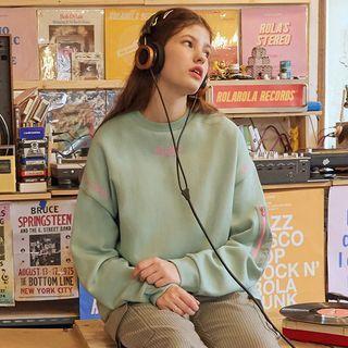 Letter Zipped Pocket-patched Sweatshirt Mint Green - One Size