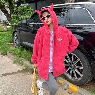 Horn Accent Zipped Hoodie