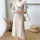 Long Sleeve Mock Neck Ribbed Knit Dress