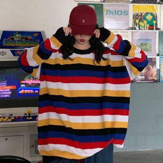 Long-sleeve Rainbow Striped Top