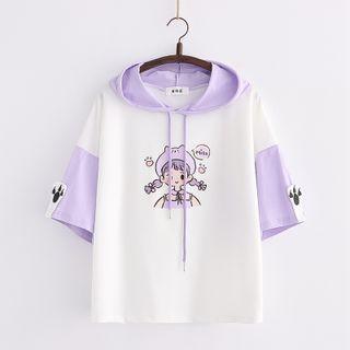 Short-sleeve Hooded Cartoon Print T-shirt