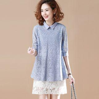 Collared Lace 3/4-sleeve Top