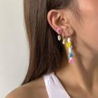 Flower Bead Dangle Earring 2266 - 3 Pair - Blue & Yellow & Pink & White - One Size