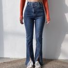 Asymmetric Slit-hem Boot-cut Jeans