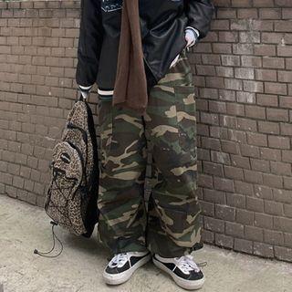Camo Print Wide-leg Pants