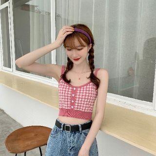 Plaid Crop Knit Camisole Top