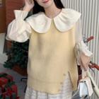 Long-sleeve Wide-collar Blouse / Sweater Vest