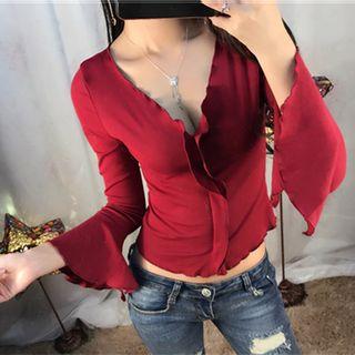 3/4-sleeve Ruffled Cropped T-shirt