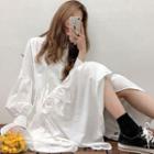 Irregular Long-sleeve Shirtdress White - One Size