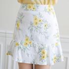 Ruffled-hem Floral Miniskirt