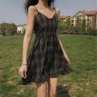 Spaghetti Strap V-neck Plaid A-line Dress