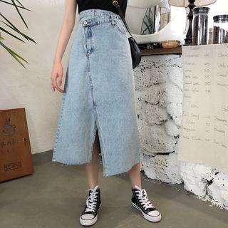 Asymmetric A-line Midi Denim Skirt