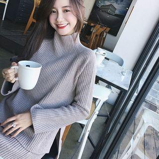 Set: Mock-neck Sweater + Maxi Knit Skirt