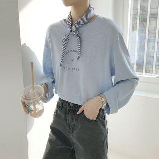 Set: Long-sleeve Letter T-shirt + Neckerchief