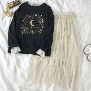 Mock Two-piece Pullover / Midi Tiered Skirt