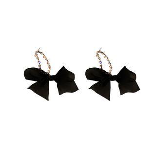 Rhinestone Bow Drop Earring 1 Pair - Bow - Black - One Size