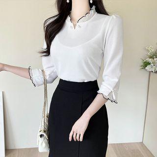 Frill-trim 3/4-sleeve Top