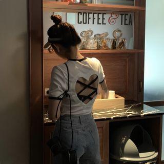 Cutout Heart Short-sleeve Slim-fit T-shirt