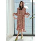 Hooded Frilled Floral Long Dress