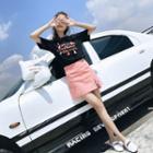 Set: Short-sleeve Letter T-shirt + Mini Pencil Skirt