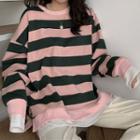 Mock Two-piece Oversize Striped Pullover