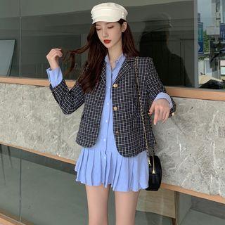 Long-sleeve Mini A-line Shirt Dress / Plaid Blazer