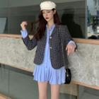 Long-sleeve Mini A-line Shirt Dress / Plaid Blazer
