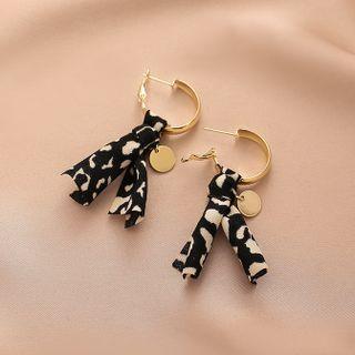Strap Alloy Dangle Earring 1 Pair - Black White Pattern - Gold - One Size