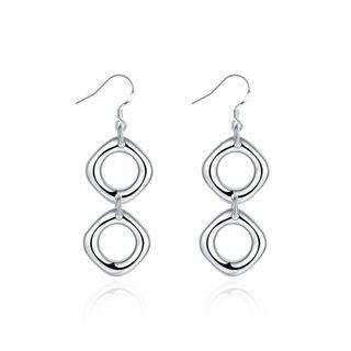 Simple And Fashion Double Geometric Diamond Earrings Silver - One Size