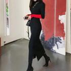 Two-tone High-neck Midi Knit Dress Black - One Size