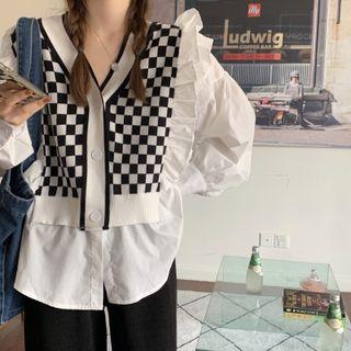 Checkerboard Sweater Vest White & Black - One Size