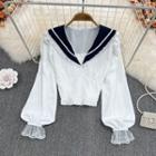 Lace Trim Sailor Collar Crop Blouse