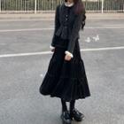 Ruffle Hem Jacket / Drawstring Midi A-line Skirt