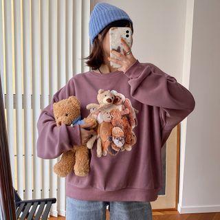 Long-sleeve Bear Printed Crewneck Sweatshirt