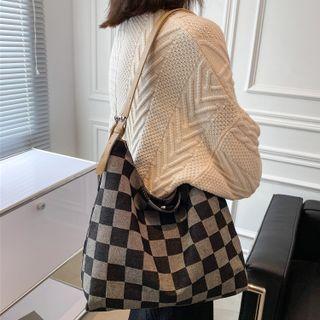 Checkered Denim Canvas Tote Bag