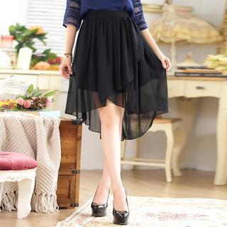 Asymmetric-hem A-line Midi Skirt