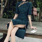 Elbow-sleeve Traditional Chinese Patterned Dress