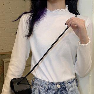 Long-sleeve Ruffle Mock-neck T-shirt