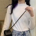 Long-sleeve Ruffle Mock-neck T-shirt