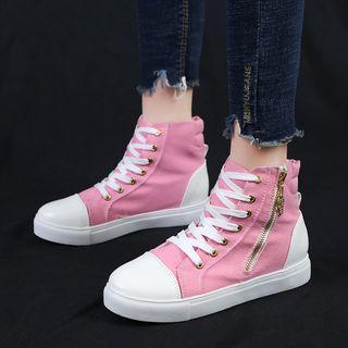 Zip Canvas Lace-up High-top Sneakers