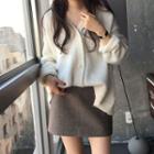 V-neck Cardigan / Herringbone Mini A-line Skirt