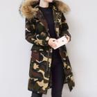 Faux Fur Trim Camouflage Padded Coat