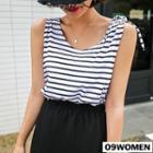 Plus Size - Tie-shoulder Sleeveless Stripe Top