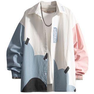 Color Block Cartoon Print Shirt