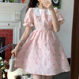 Puff Sleeve Peter Pan Collar Floral Print A-line Dress