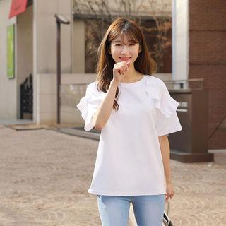 Round-neck Frilled-detail T-shirt
